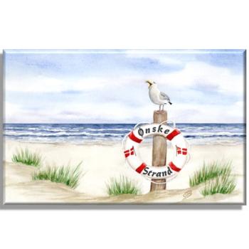 Stretcher frame canvas 40 x 30 cm linen  Lifebelt Watercolor Maritime Art Print North Sea Baltic Sea dunes beach denmark seagull
